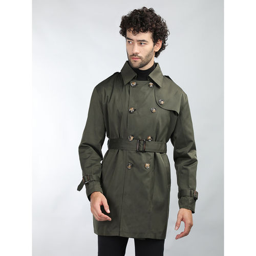 CHKOKKO Men Semi Winter Wear Trench Coat Olive Green (Set of 2)