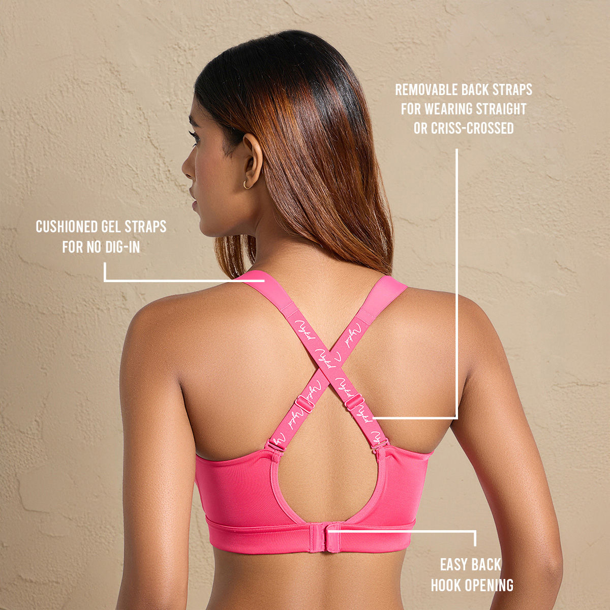 Buy Nykd By Nykaa Multiway Adjustable High Impact Bounce Control Padded Sports Bra NYK908 Pink Online