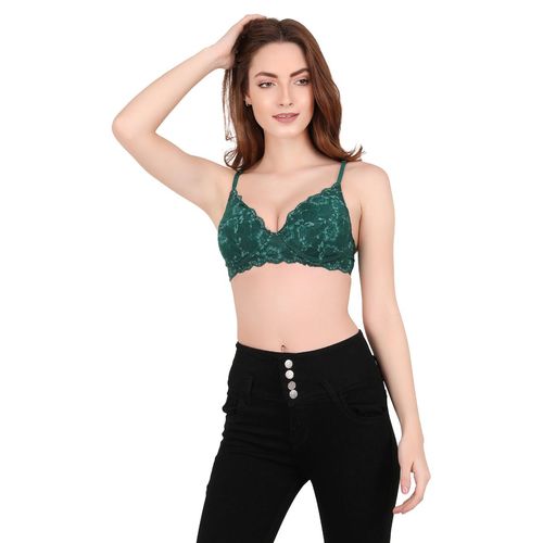zuwimk Sports Bras For Women, Push-Up Bra with Wonderbra Technology,  Smoothing Lace-Trim Bra with Push-Up Cups Green,32