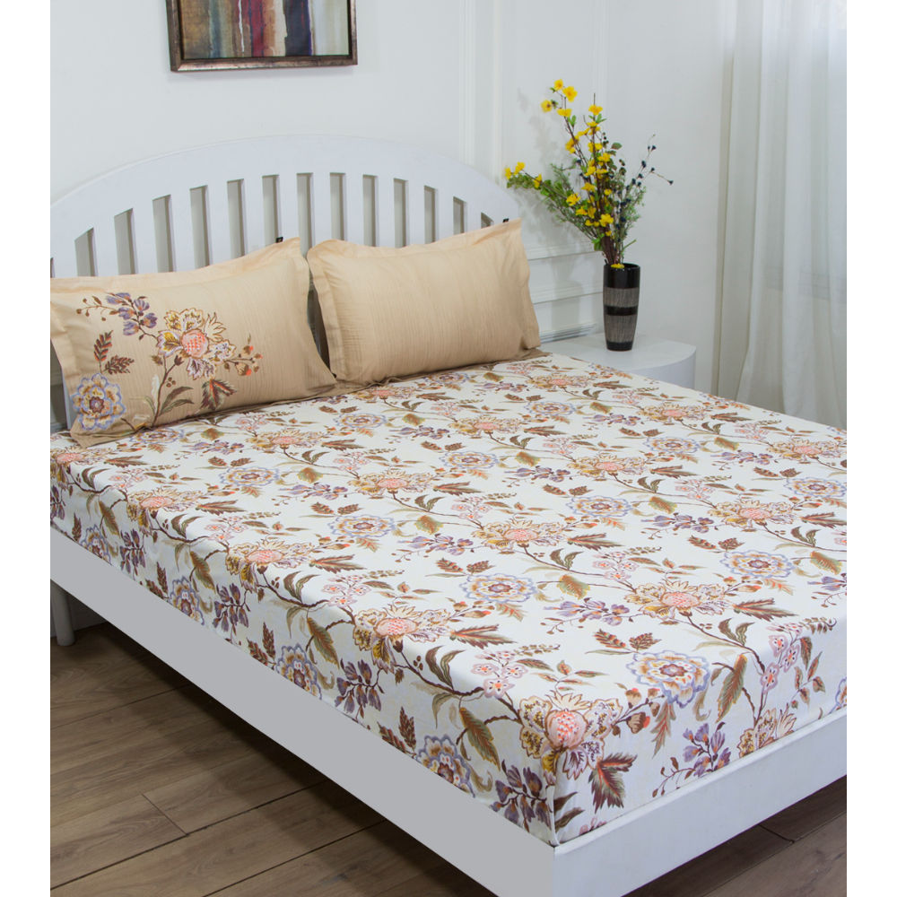 CCC 144 TC Cotton Double Floral Flat Bedsheet - Buy CCC 144 TC