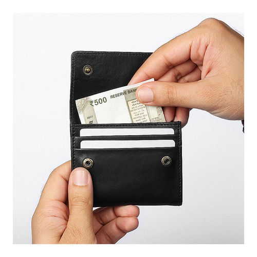 Buy DailyObjects Black Real Leather Flip Top Card Wallet Online