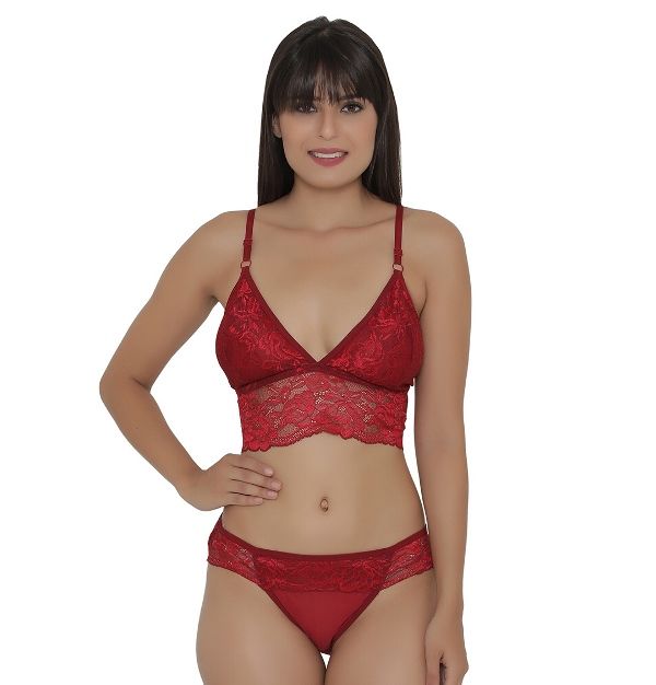 Buy Non-Padded Non-Wired Full Cup Bra & Low Waist Bikini Panty with Lace  Panels Set in Orange Online India, Best Prices, COD - Clovia - BP2429P16