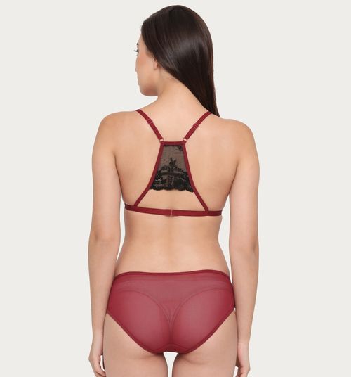 Buy CLOVIA Red Womens Lace Full Coverage Bra and Bikini Briefs Set