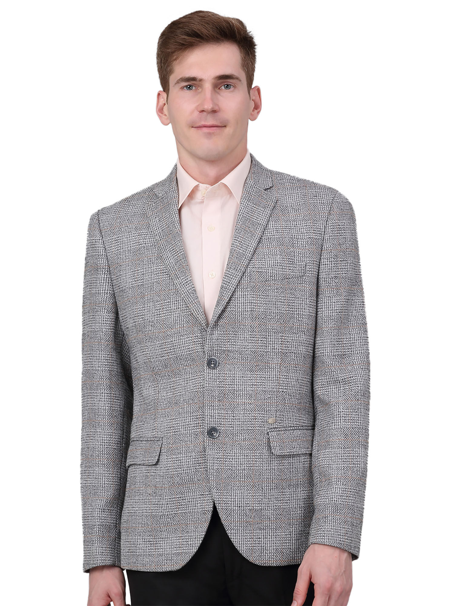 Buy Cantabil Men Grey Checks Formal Blazer Online