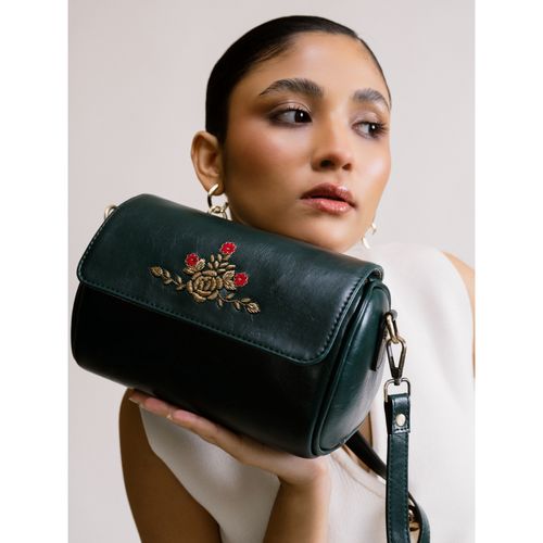 Miri Zari Roses Green Retro Style Flap Sling Bag