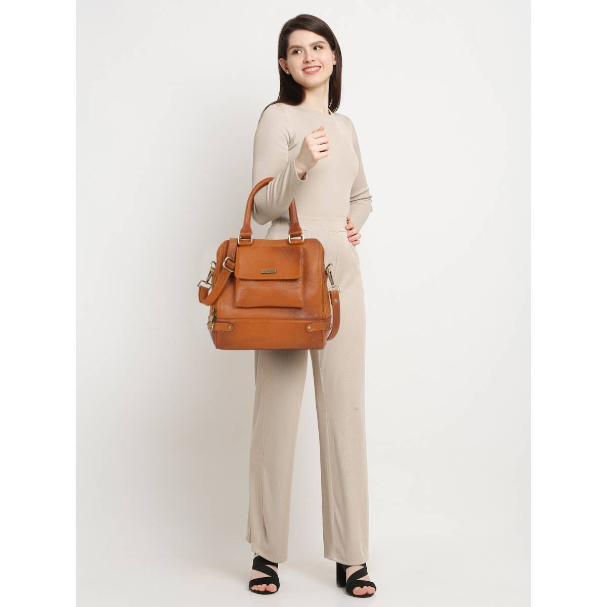 Teakwood Women Leather Tan Structured Handheld Bag