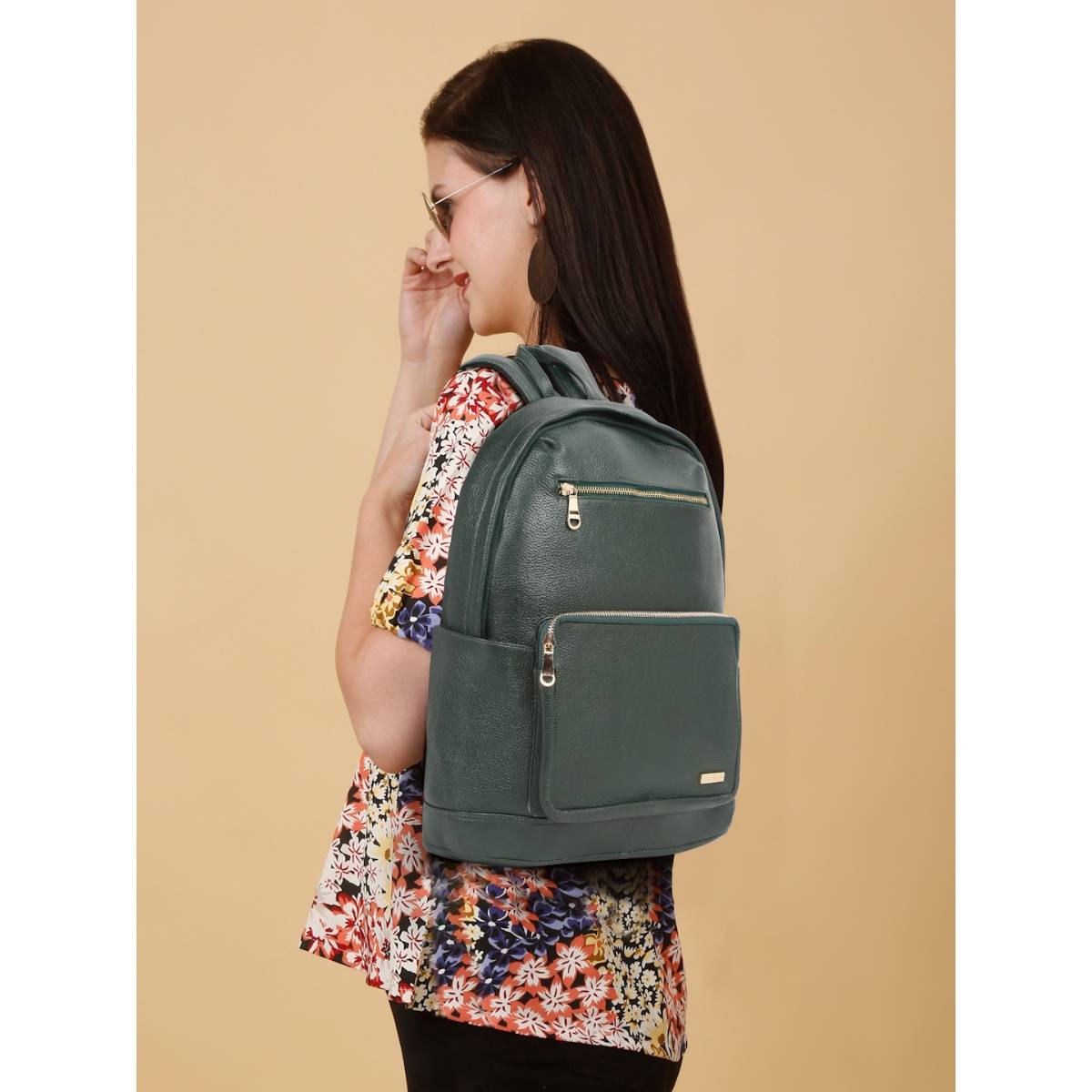 Teakwood Women's GREEN textured Leather backpack