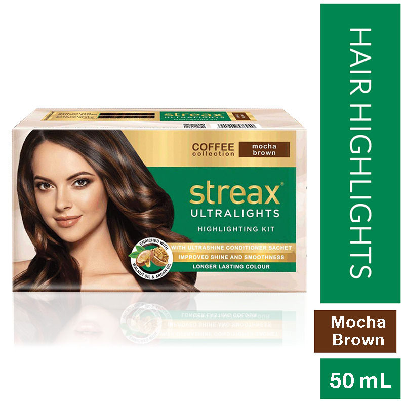 Buy Streax Ultralights Hair Color Highlighting Kit for Women & Men, 60ml  (Pack of 2) | Gem Collection - Mocha Brown | Contains Walnut & Argan Oil |  Shine On Conditioner |