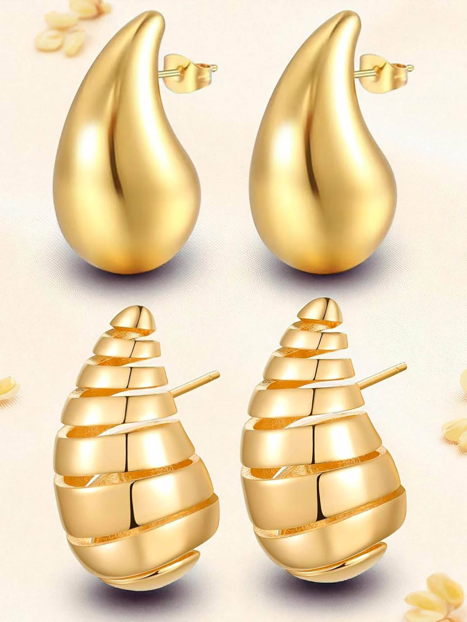 OOMPH Combo of 2 Gold Tone Waterdrop Drop Earrings Bold Gold Look (Pack of 2)