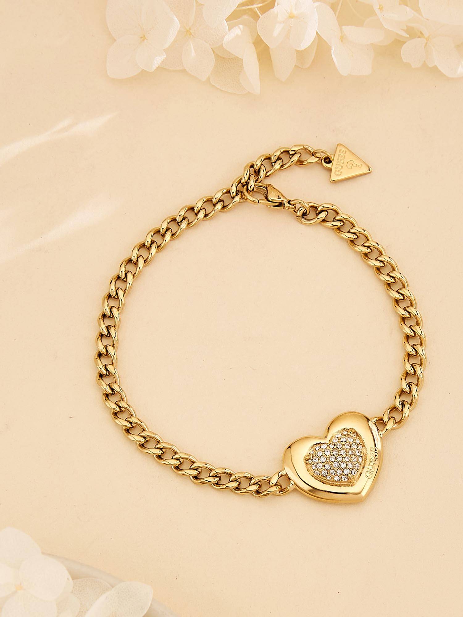 Guess L.O.V.E. Link Bracelet For Women, Stainless Steel, Anti-Tarnish, Gold-Plated (L)