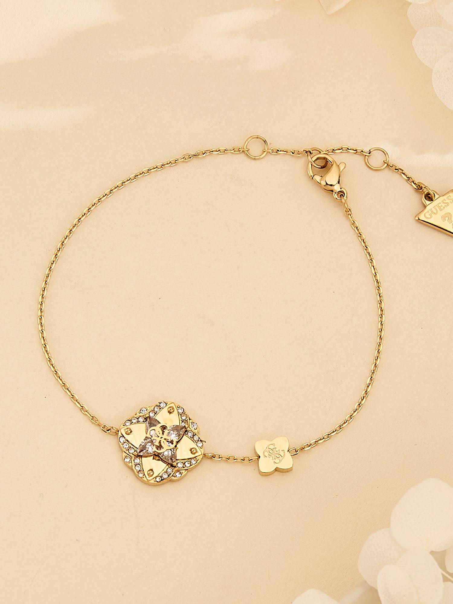 Guess Wild Flower Chain Bracelet For Women, Stainless Steel, Anti-Tarnish, Gold-Plated (L)