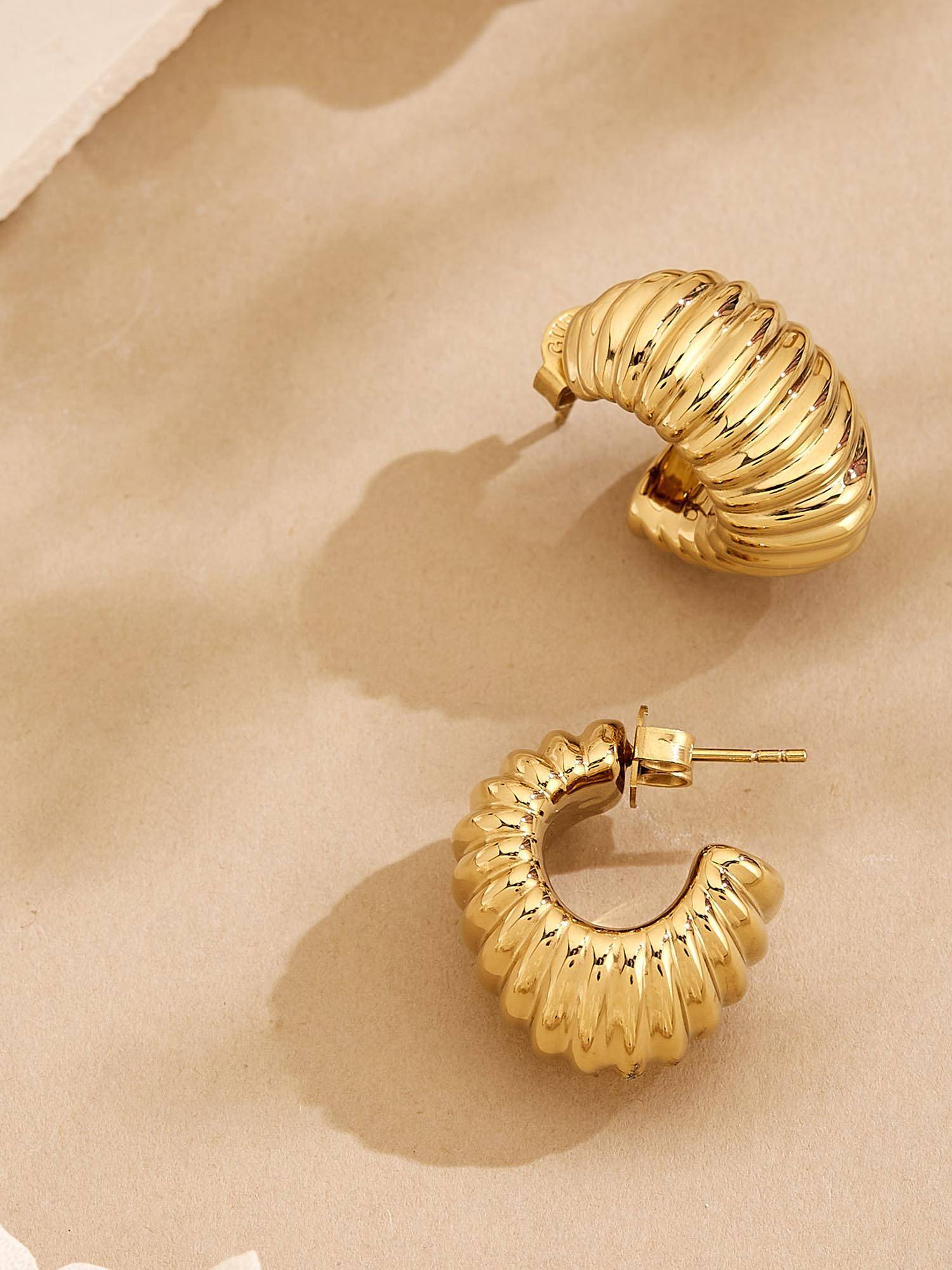 Guess Berbera Half Hoop Earrings For Women, Stainless Steel, Anti-Tarnish, Gold-Plated