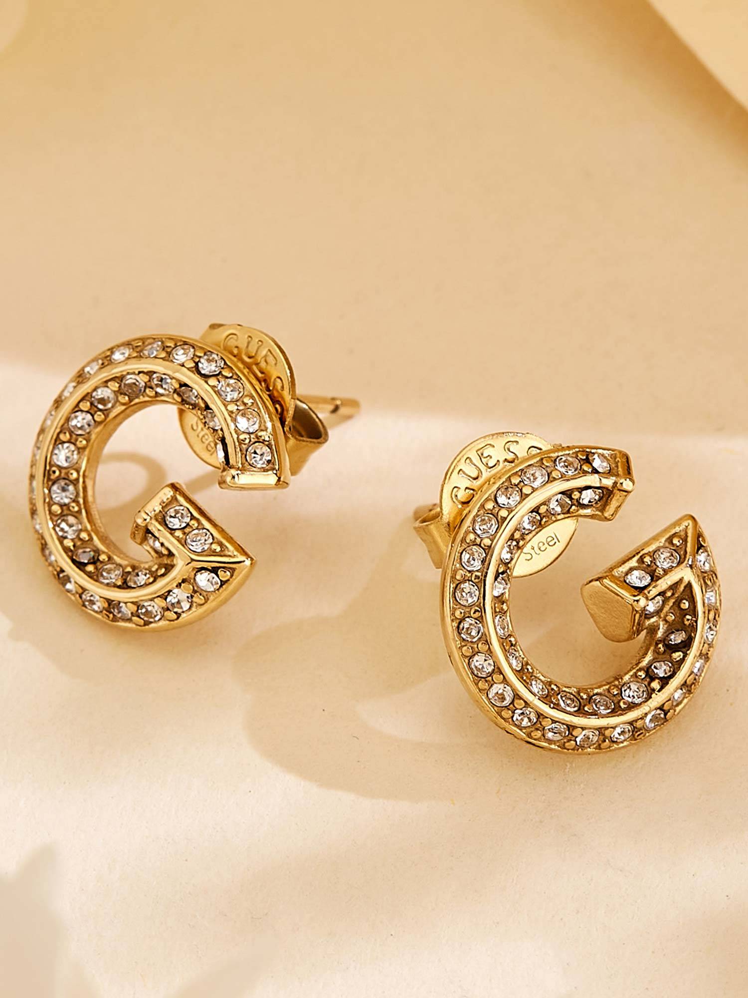 Guess G Crystal Stud Earrings For Women, Stainless Steel, Anti-Tarnish, Gold-Plated