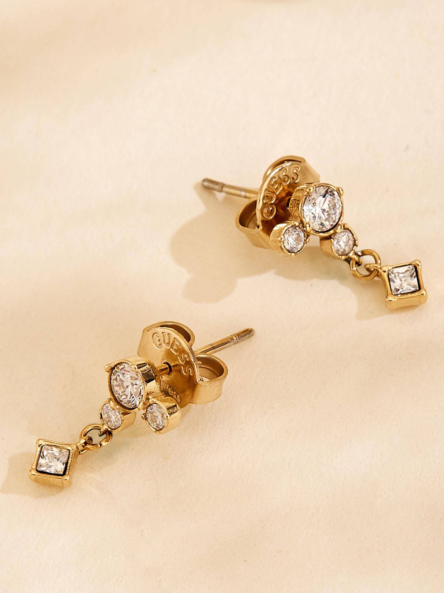 Guess Galaxy Drop Earrings For Women, Stainless Steel, Anti-Tarnish, Gold-Plated