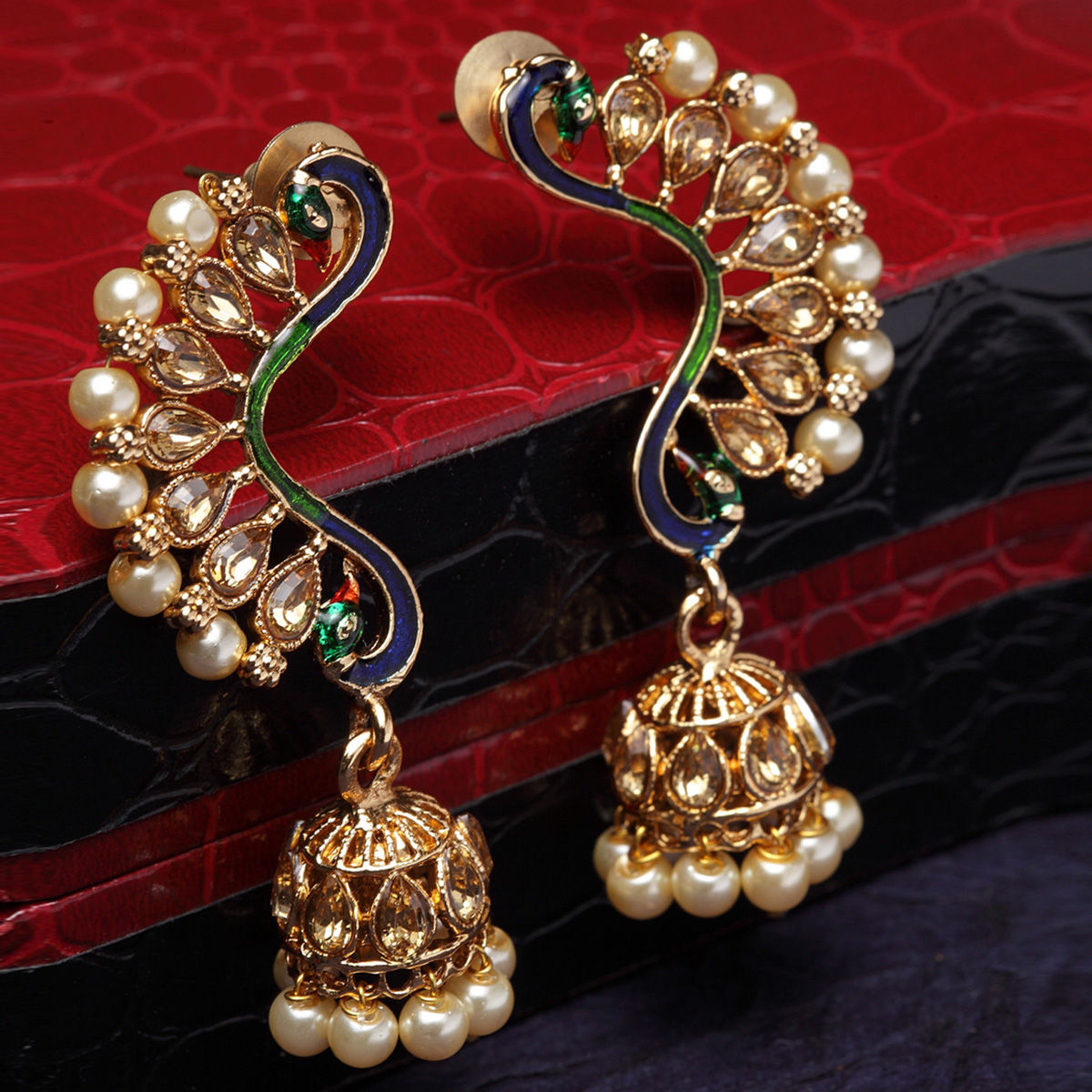 Shop Rubans RoseGold Plated Peacock Shaped Ruby Studded Earrings Online at  Rubans