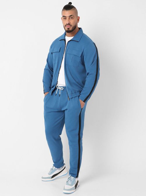 Buy Instafab Plus Men Azure Blue Zip-Front Tracksuit with Flap