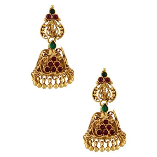 Buy Tribe Amrapali Silver Peacock Glass Temple Jhumka Earrings Online