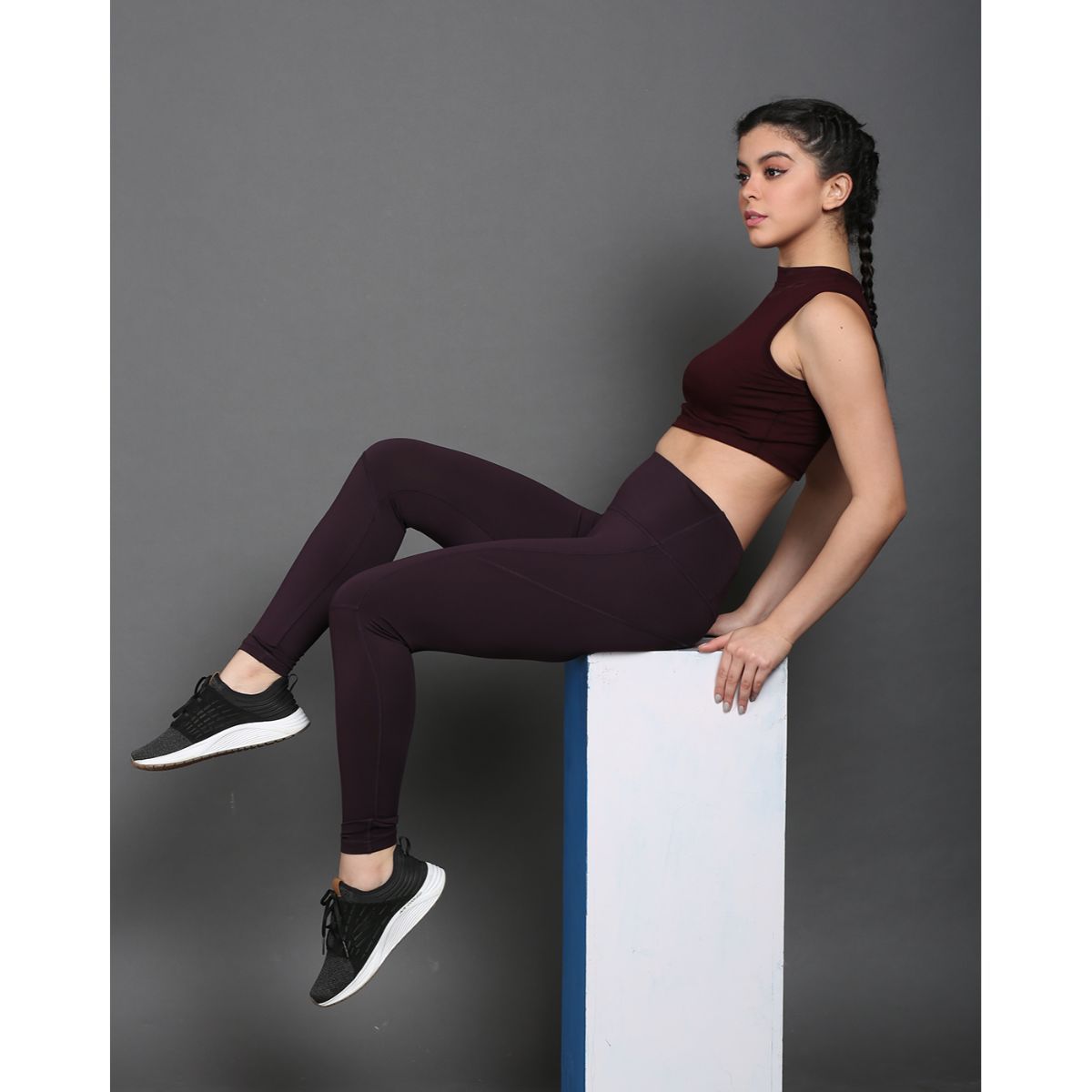 Buy The Dance Bible High Waist Wine Solid Gym Leggings With Back Zip Pocket Online