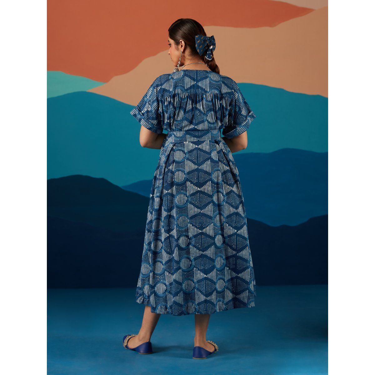 Blue hand block print dress by Free Living | The Secret Label
