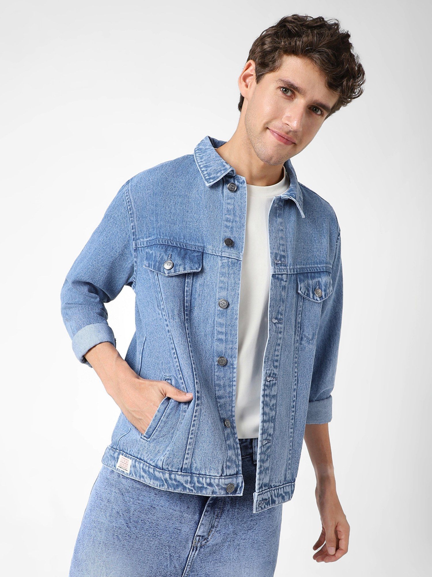 Acid Wash Light Blue Washed Denim Jacket Urbano Fashion Men Light