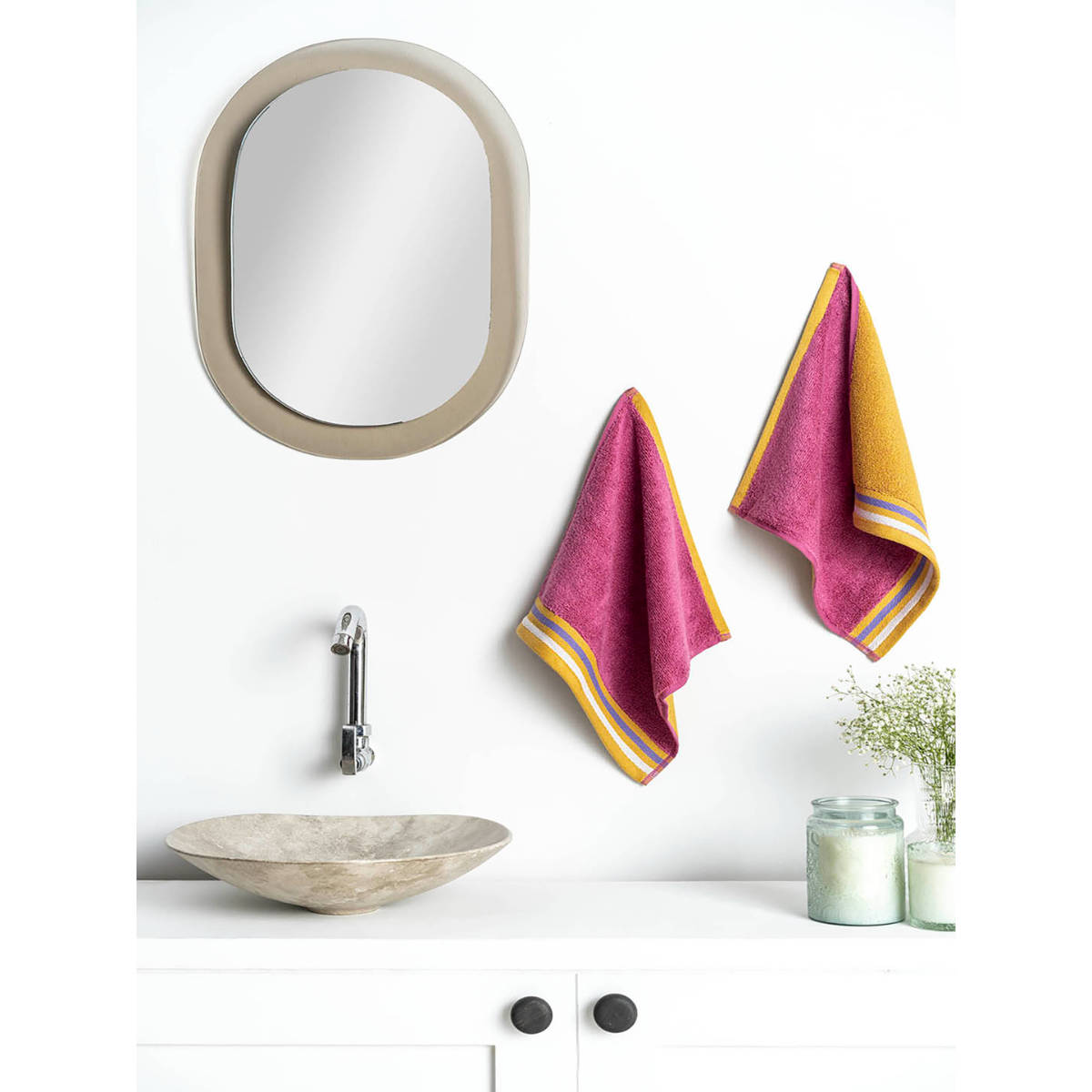 Ddecor Live Beautiful Multi Color Reversible Cotton 500 GSM Face Towel - Pack of 2 (M)