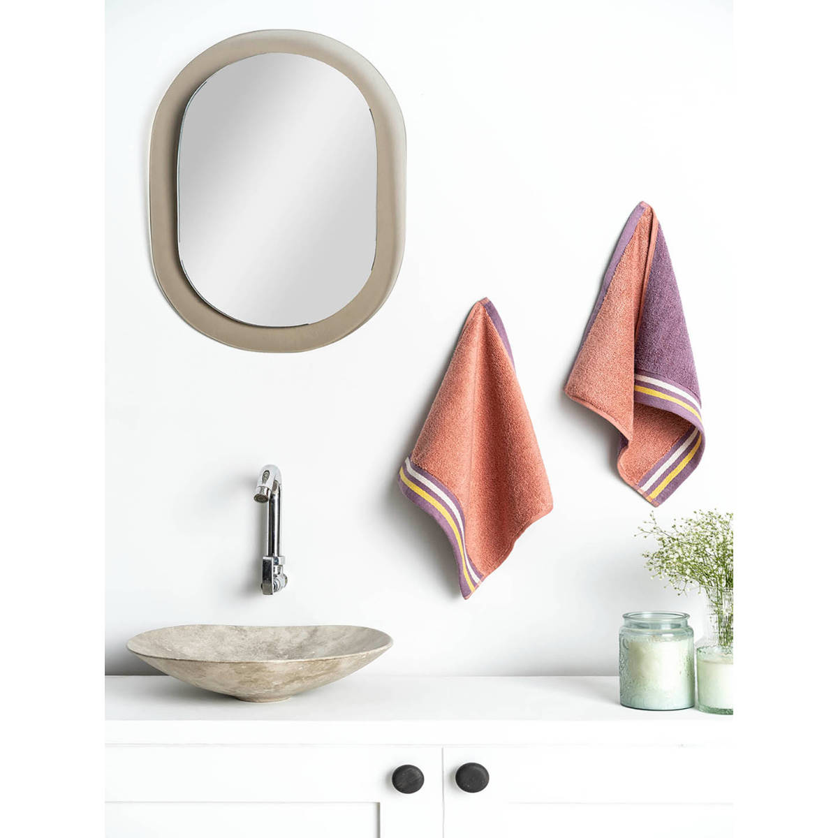 Ddecor Live Beautiful Multi Color Reversible Cotton 500 GSM Face Towel - Pack of 2 (M)