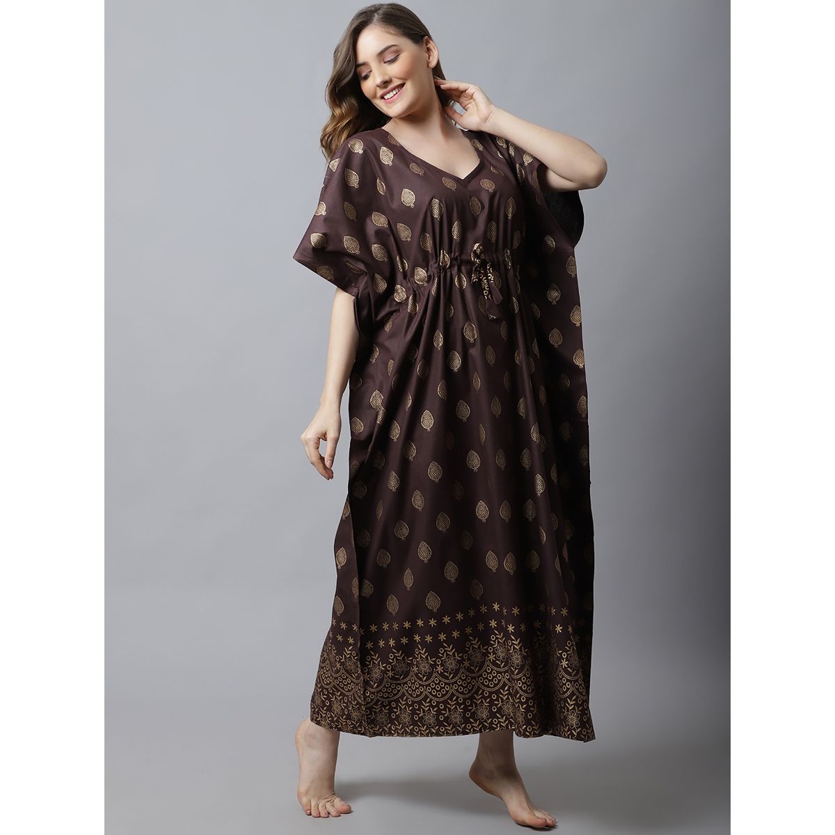 Secret Wish Brown Printed Cotton Kaftan Nighty Buy Secret Wish Brown