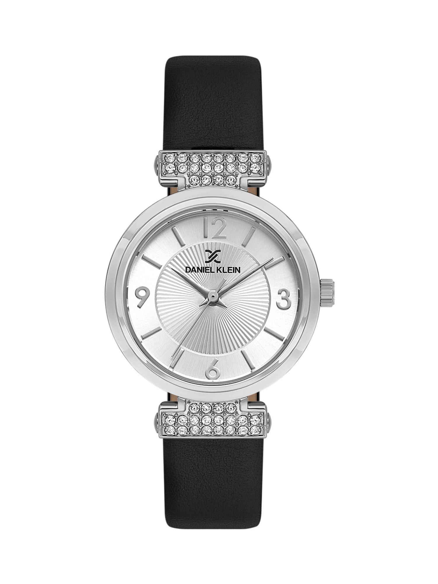 Daniel Klein Silver Emboss Dial Black Leather Watch Dk.1.13967-1 (M)