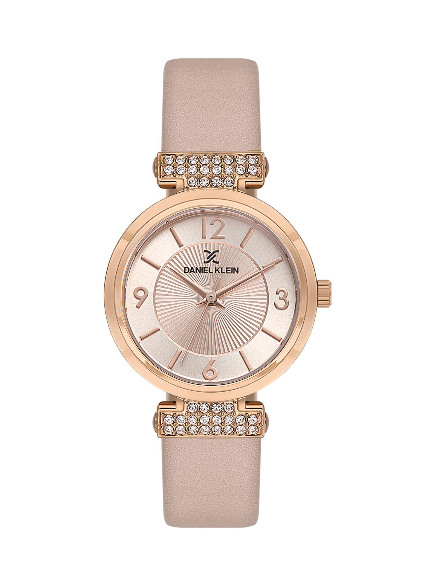 Daniel Klein Rose Gold Pink Emboss Dial Leather Watch Dk.1.13967-5 (M)