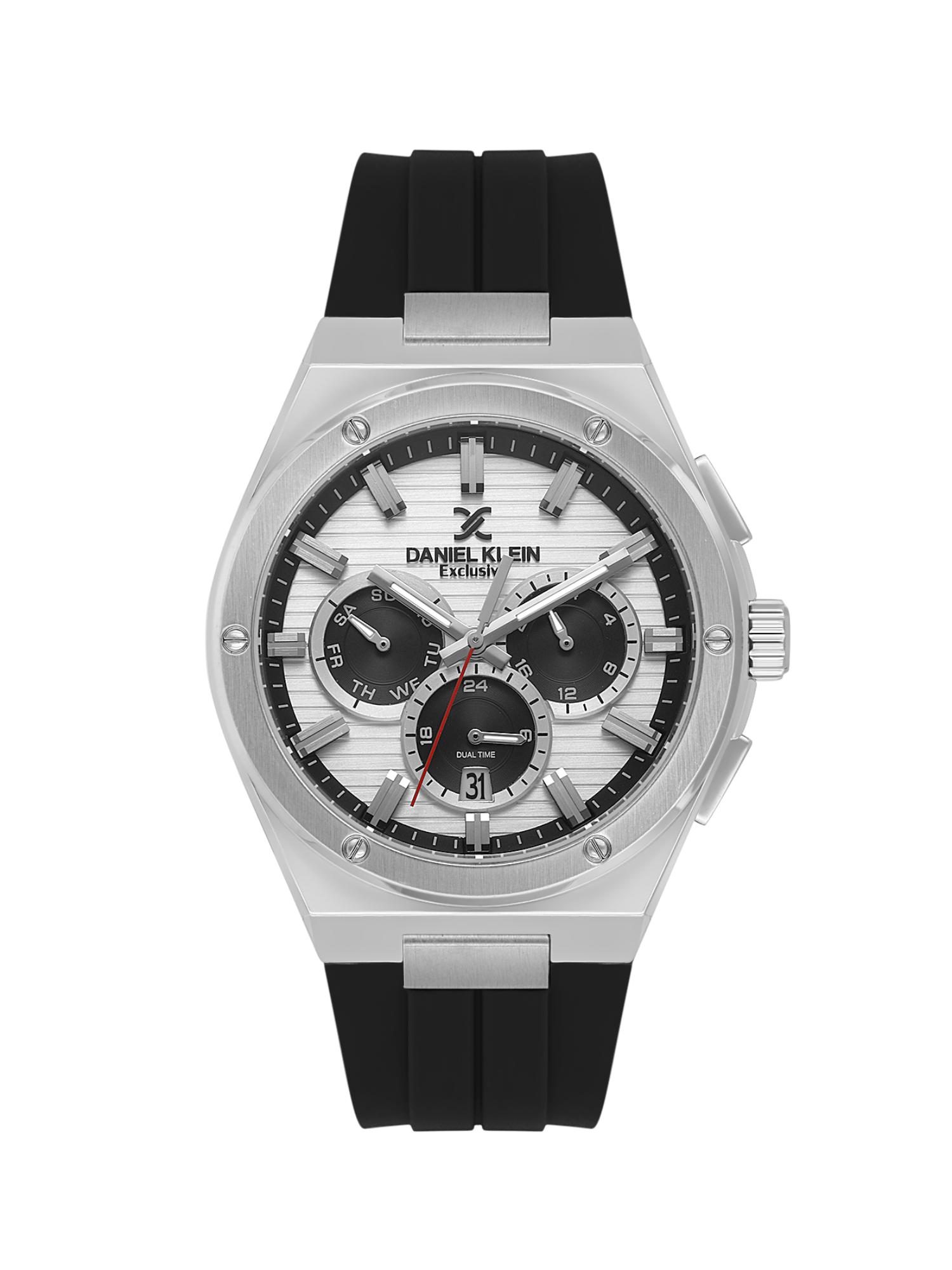 Buy Daniel Klein Mens Silver Dial Black Silicone Watch DK.1.14072