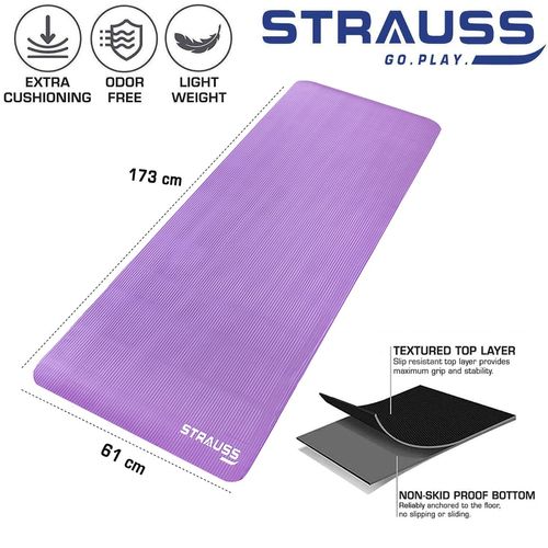Buy Strauss Extra Thick Yoga Mat with Carrying Strap, 15 mm (Purple) Online