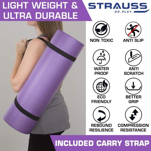 Strauss Extra Thick Yoga Mat with Carrying Strap, 15 mm (Purple