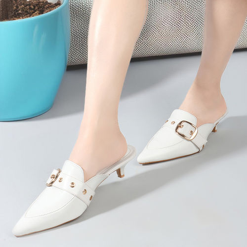 ELLE White Slip On Party Wear Women Mule Heels (EURO 41)