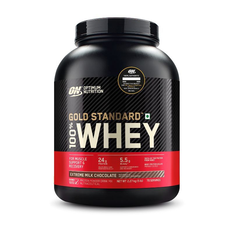 Optimum Nutrition (ON) Gold Standard 100% Whey Protein Powder - 5 lbs (Extreme Milk Chocolate)