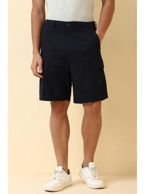 Buy Allen Solly Men Navy Blue Cotton Blend Textured Shorts Online