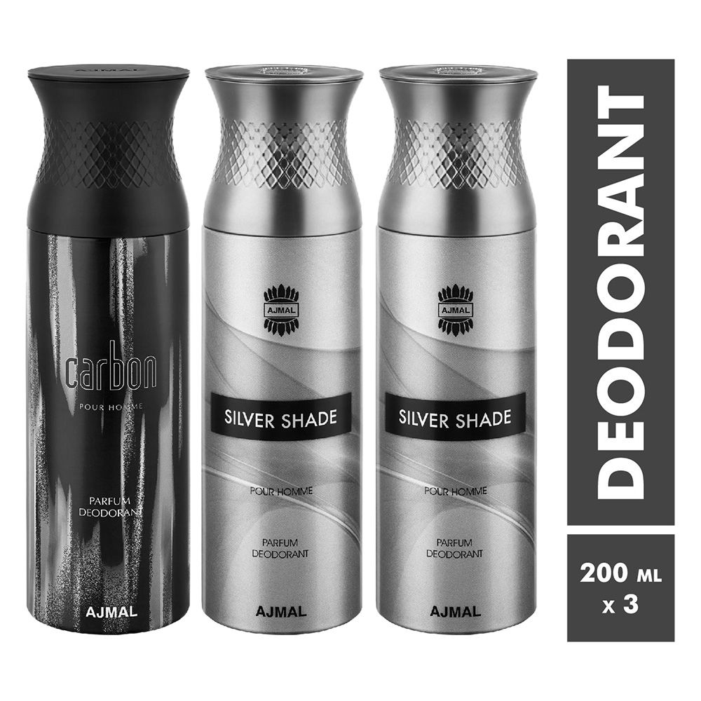 Ajmal Carbon & Silver Shade Parfum Deodorant For Men - Pack Of 3