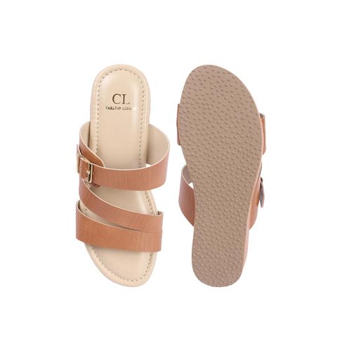 Carlton London Tan Buckle Casual Women Sandal Heels (EURO 36)
