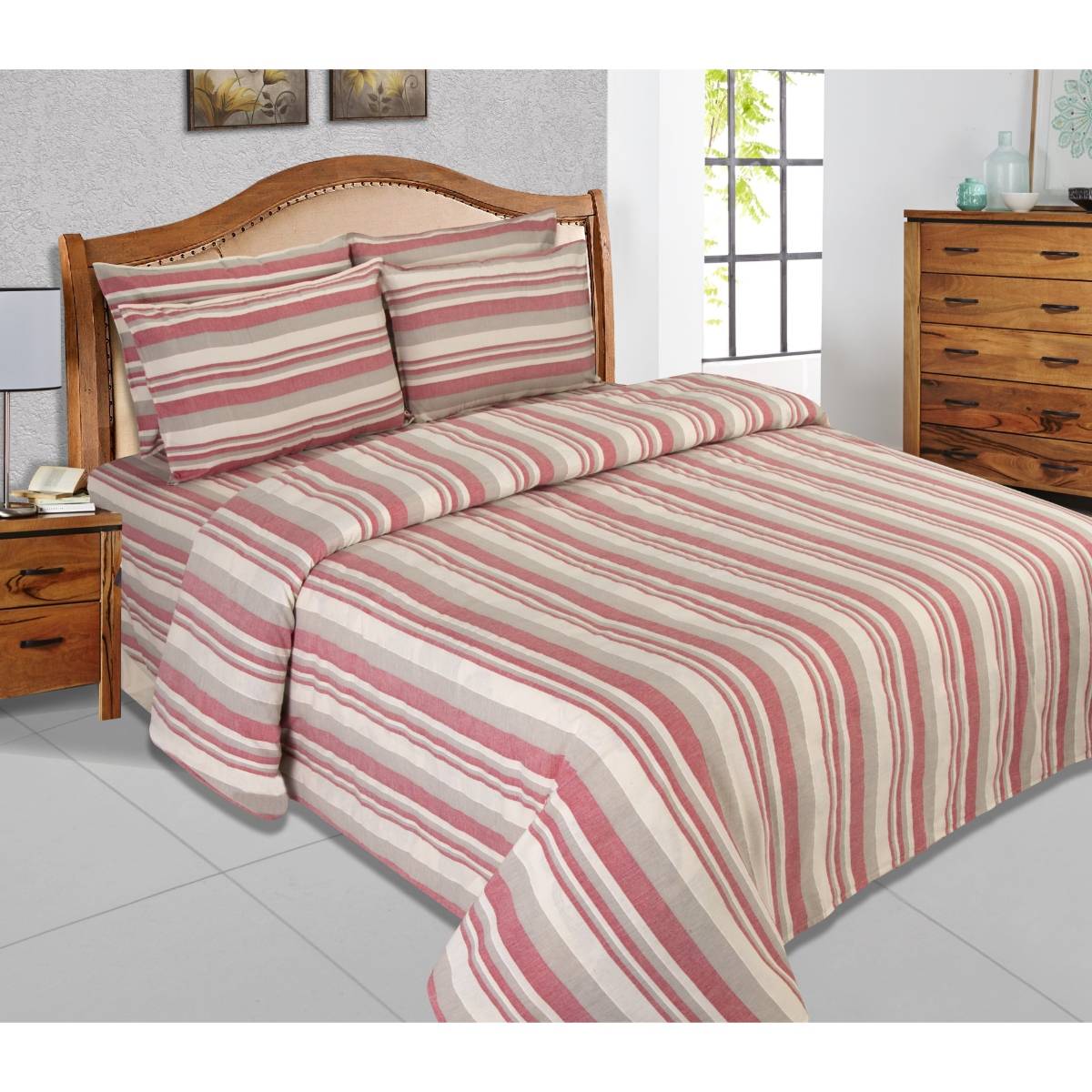 SHADES OF LIFE Pure Cotton Double Bed Stripes Print Bedsheet With 2 Pillow Covers