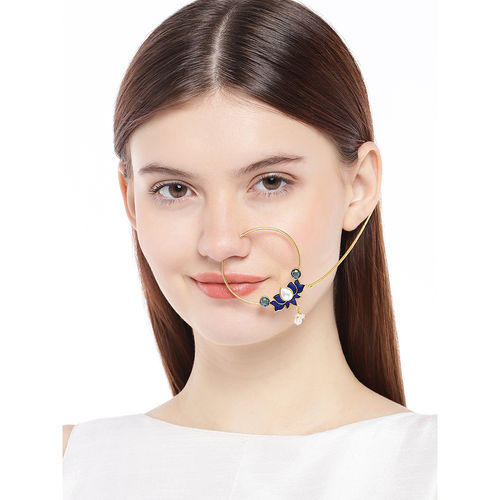 Buy AccessHer Gold-Toned Blue Nose Ring With Chain Online
