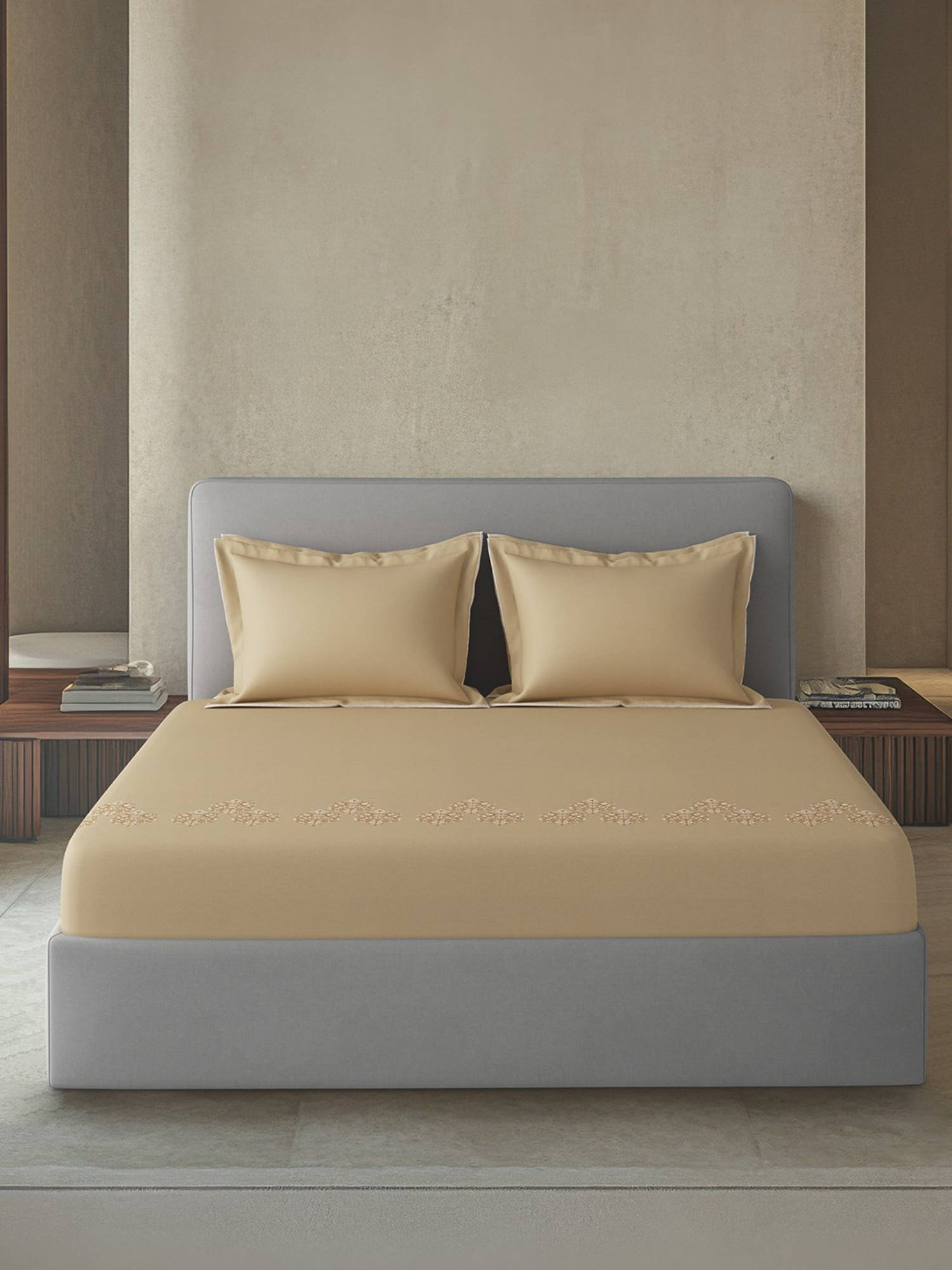 SANSAAR A D'DECOR BRAND LIVE CONSCIOUSLY Beige Grain Bedsheet with 2 Pillowcovers (King)