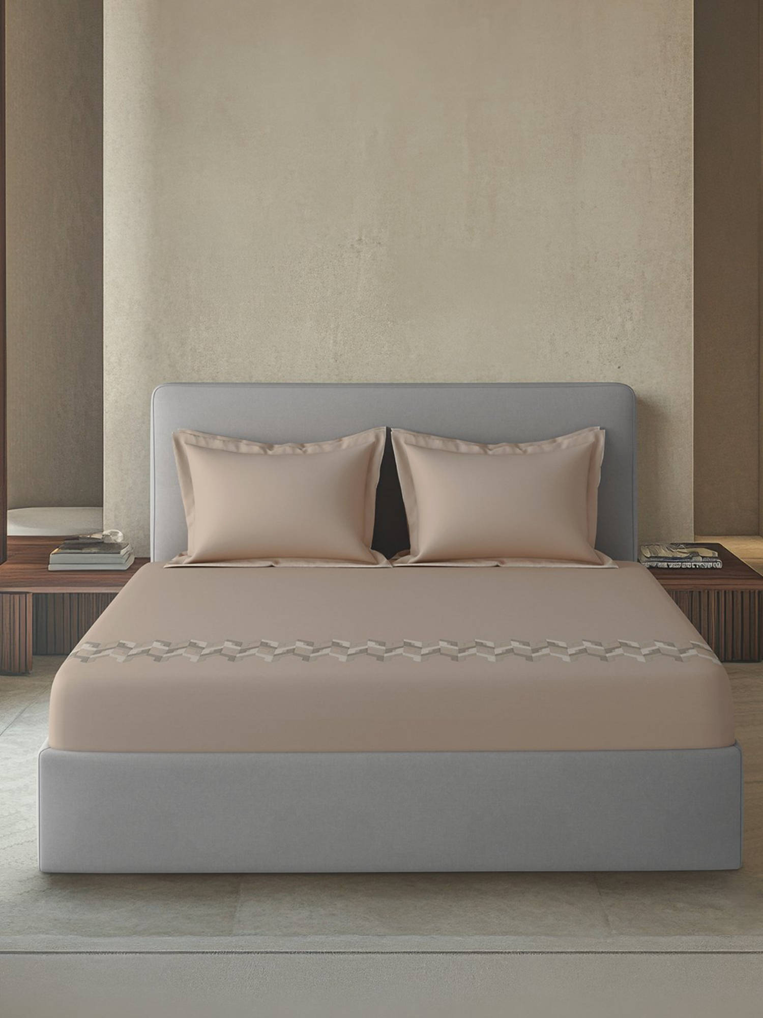 SANSAAR A D'DECOR BRAND LIVE CONSCIOUSLY Glasgow Beige Bedsheet with 2 Pillowcovers (King)