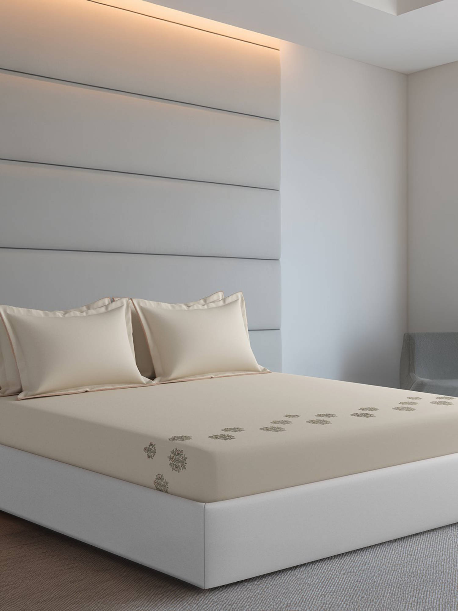 SANSAAR A D'DECOR BRAND LIVE CONSCIOUSLY Beige White Sand Bedsheet with 2 Pillowcovers (King)