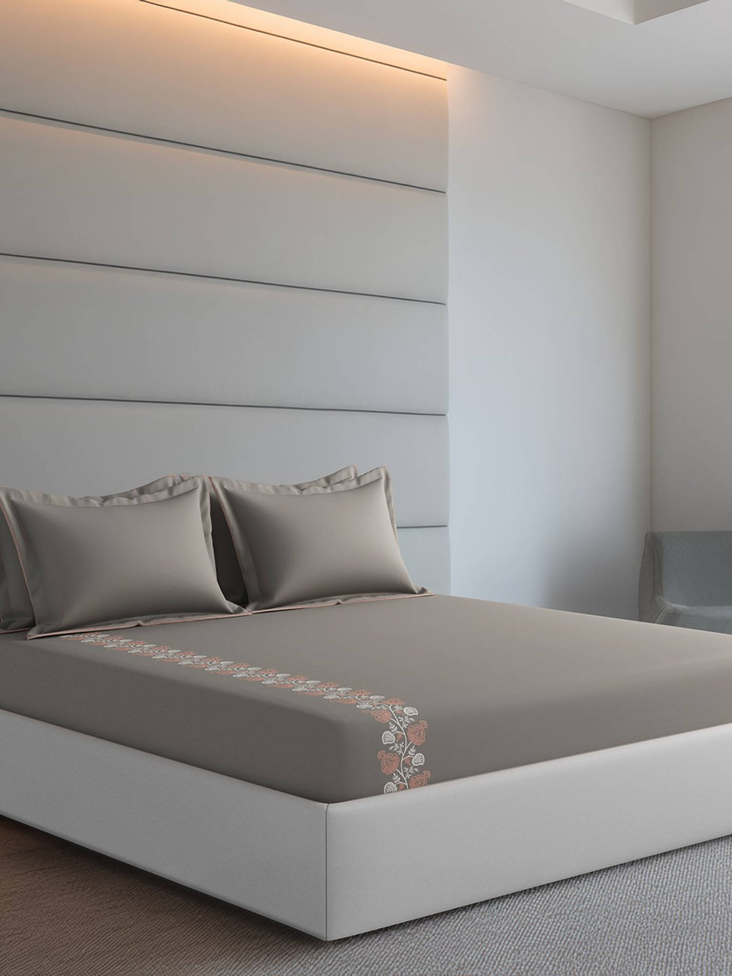 SANSAAR A D'DECOR BRAND LIVE CONSCIOUSLY Grey Vonica Mingue Bedsheet with 2 Pillowcovers (King)