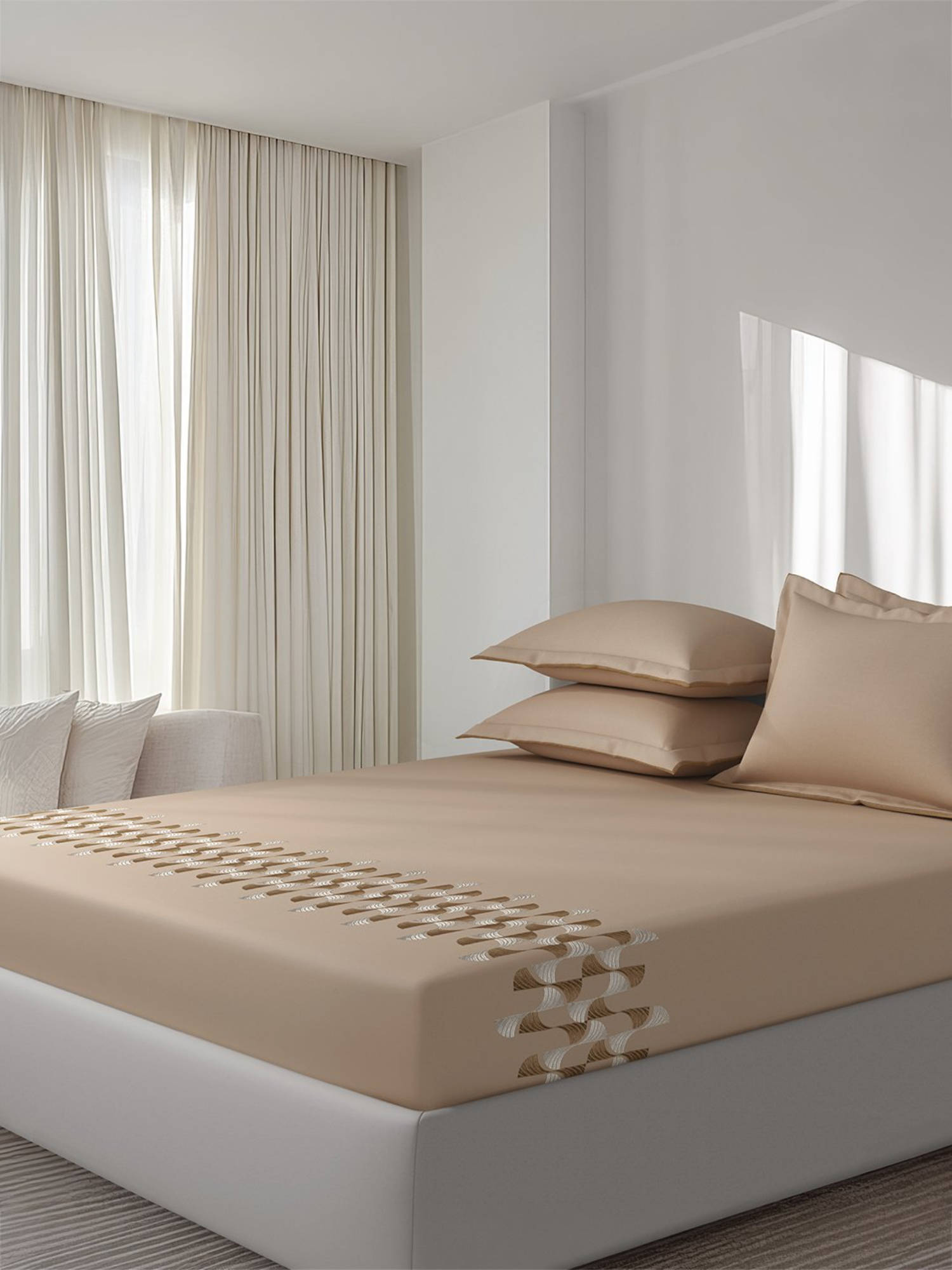 SANSAAR A D'DECOR BRAND LIVE CONSCIOUSLY Volute Beige Buckskin Bedsheet with 2 Pillowcovers (King)