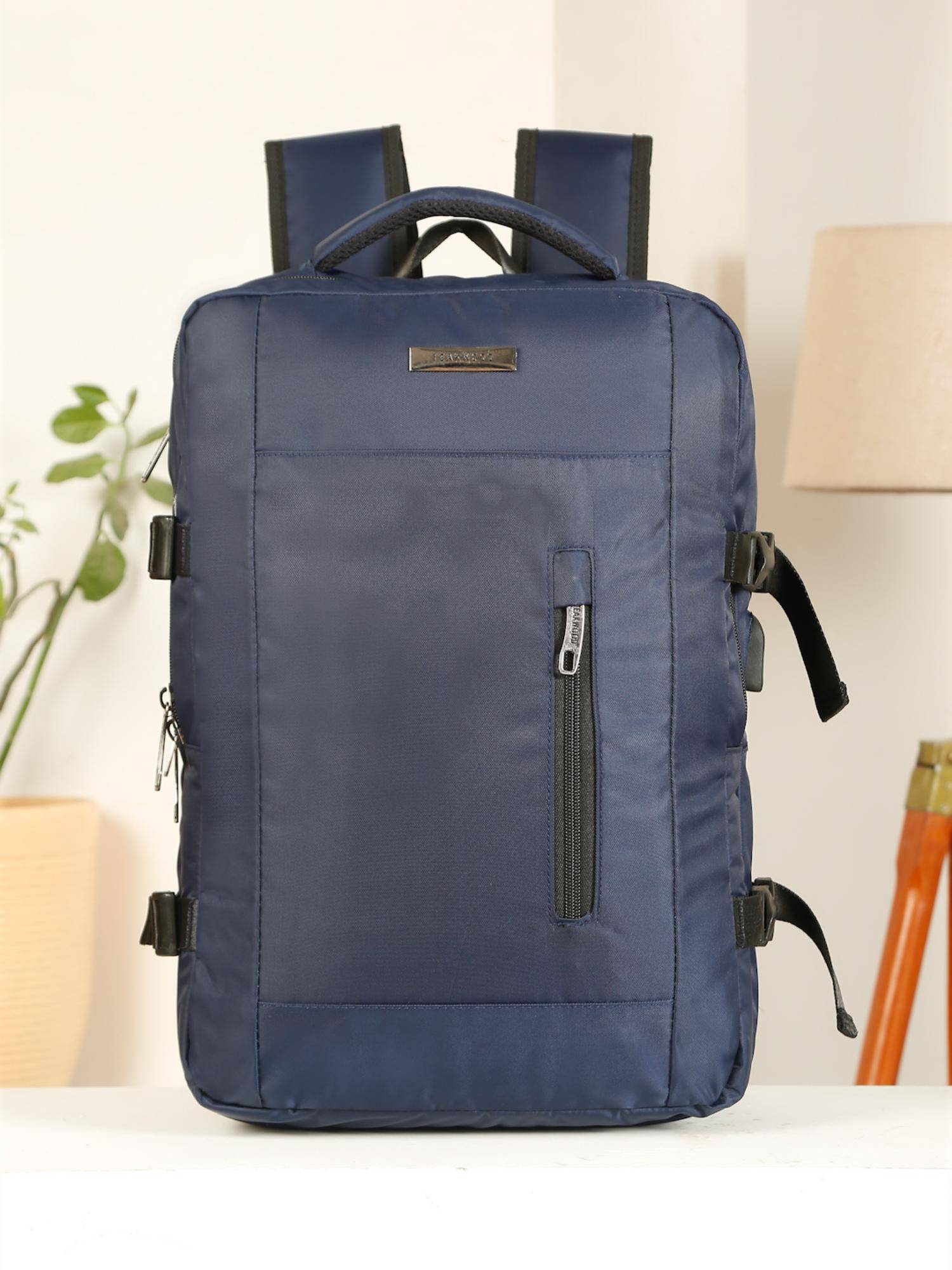 Teakwood Unisex Navy Blue Solid Backpack