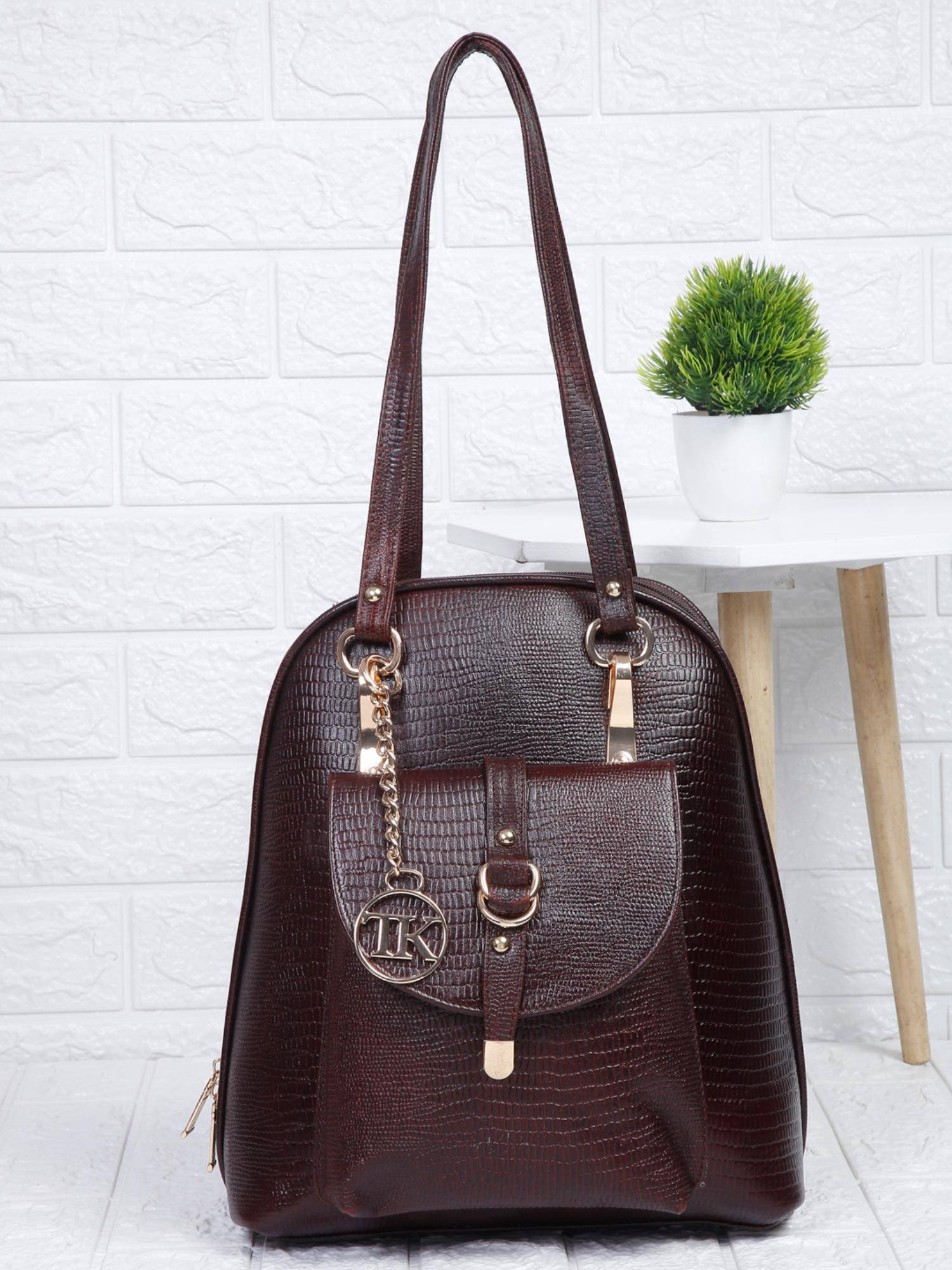 Teakwood Women Maroon Leather Textured Backpack