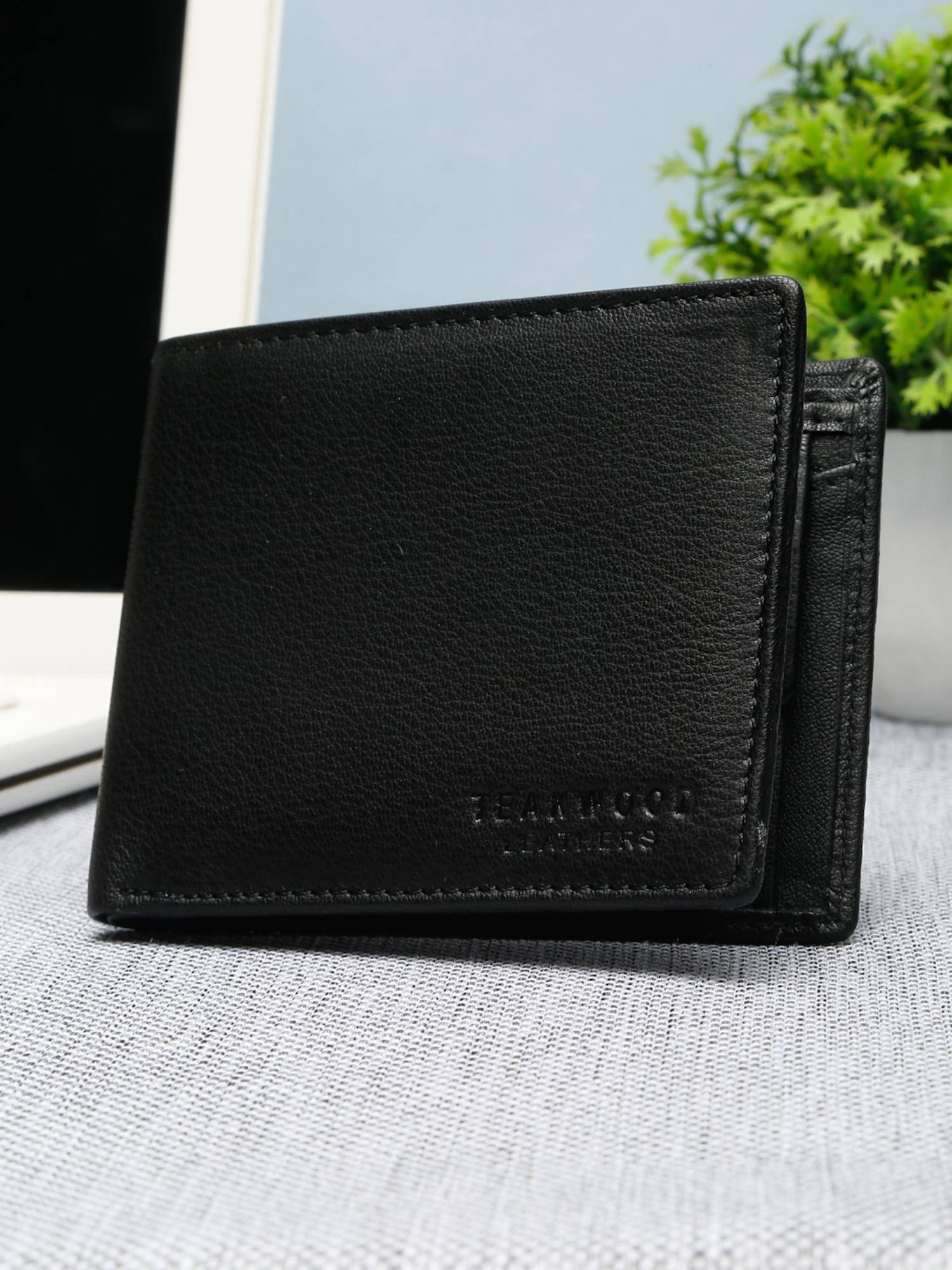 Teakwood Men Black Leather Two-Fold Wallet