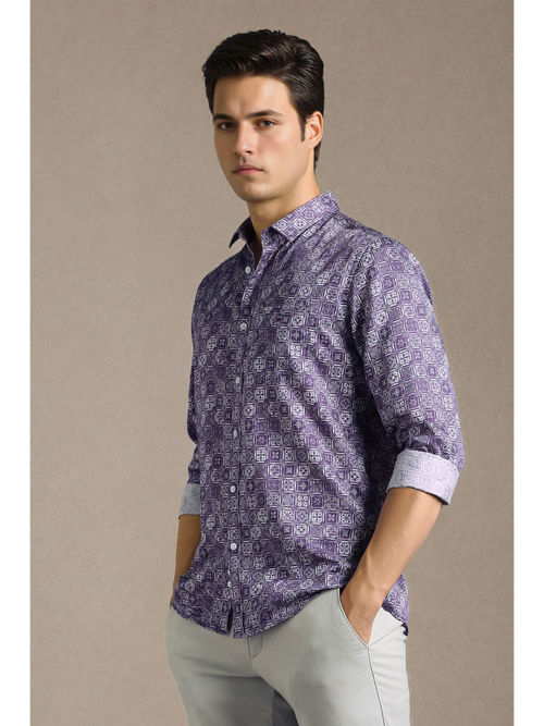 Buy Louis Philippe Men Purple Print Full Sleeves Casual Shirt Online
