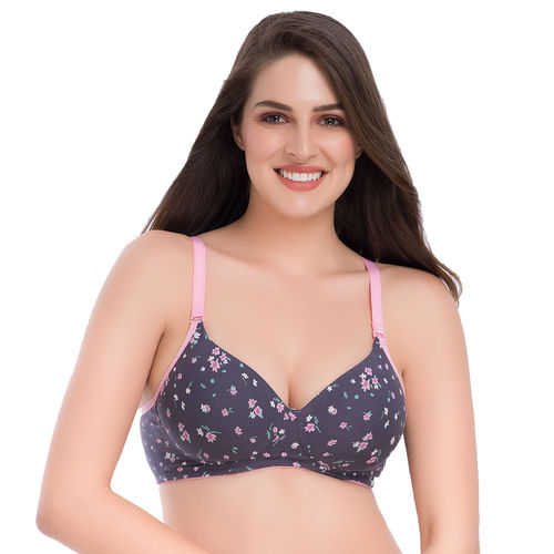 Buy Groversons Paris Beauty Full Coverage Floral Print Padded Bra - Grey  Online