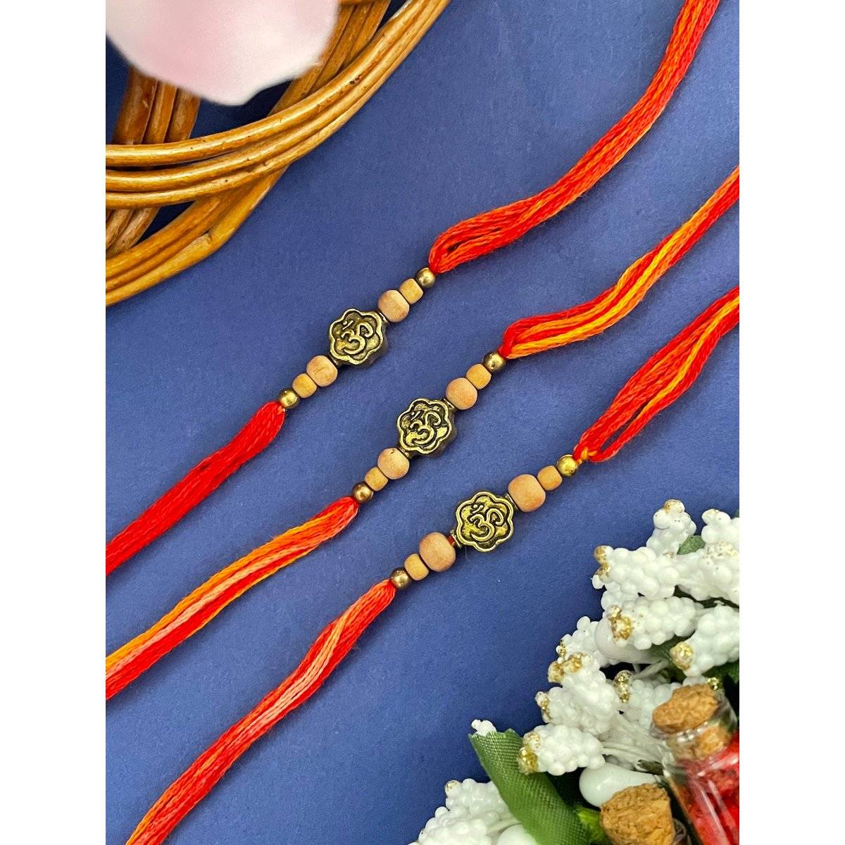 Digital Dress Room Gold Om Chandan Rakhi (Pack of 3)